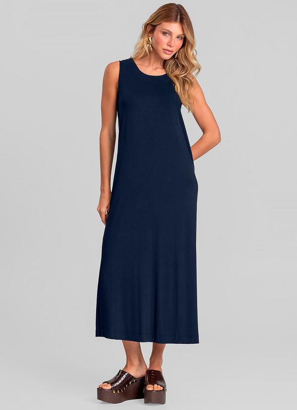 Vestido Midi Feminino em Malha Visco Azul