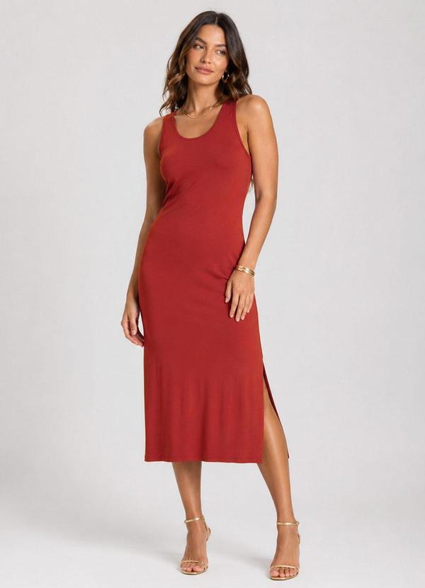 Vestido Midi Feminino em Malha Visco Marrom