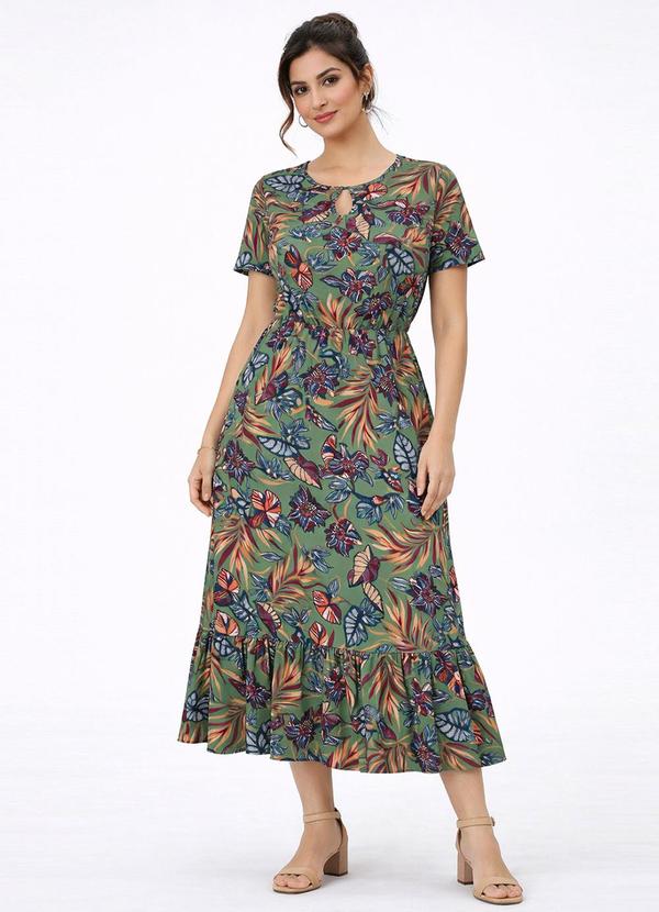 Vestido Midi Feminino Estampado Helanca Azul