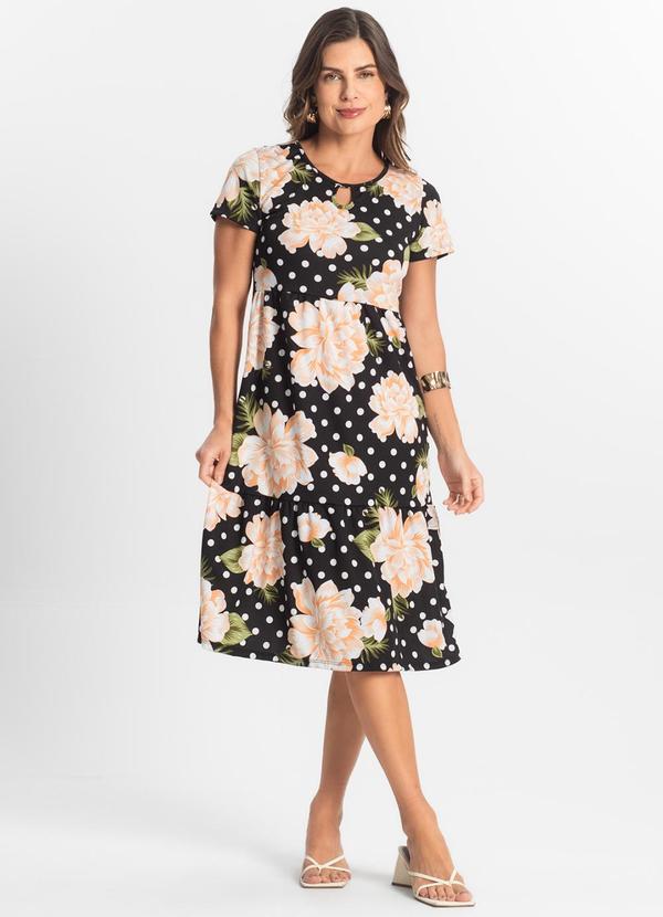 Vestido Midi Feminino Estampado Preto