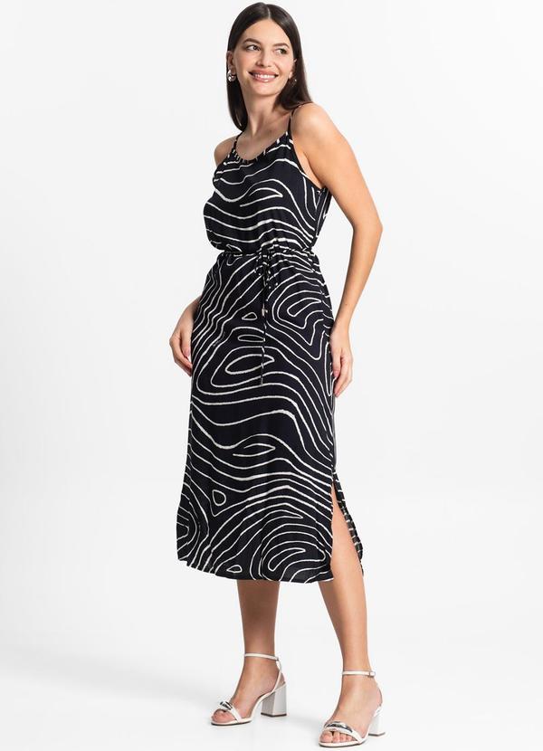 Vestido Midi Feminino Estampado Preto