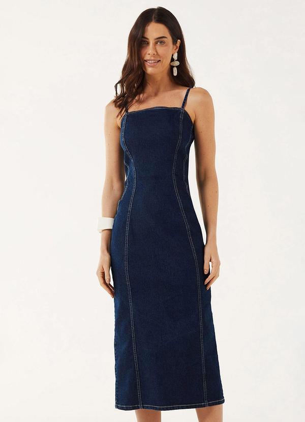 Vestido Midi Feminino Jeans Zíper Azul