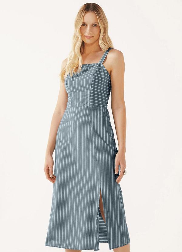 Vestido Midi Feminino Listrado Azul