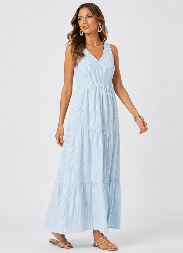 Vestido Midi Feminino Listrado Azul