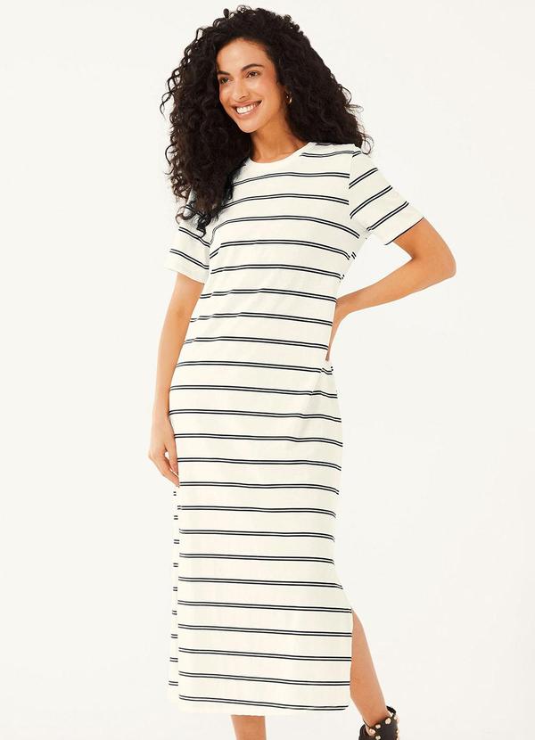 Vestido Midi Feminino Listrado Bege