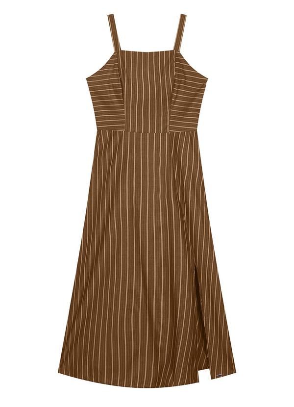 Vestido Midi Feminino Listrado Marrom