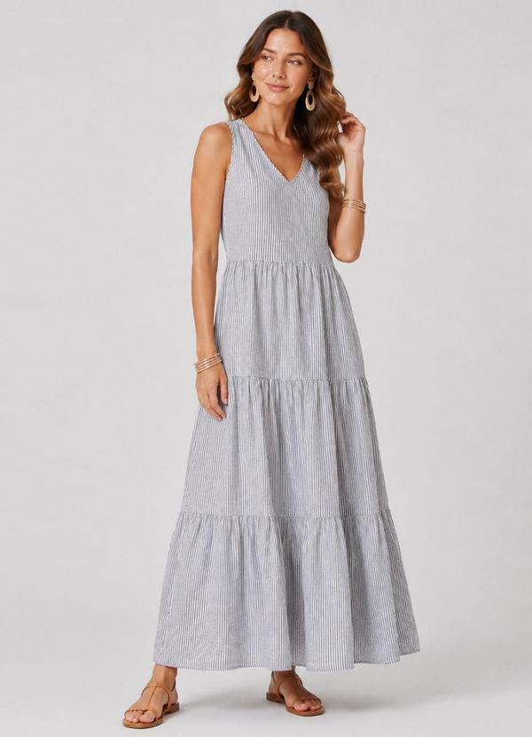 Vestido Midi Feminino Listrado Preto