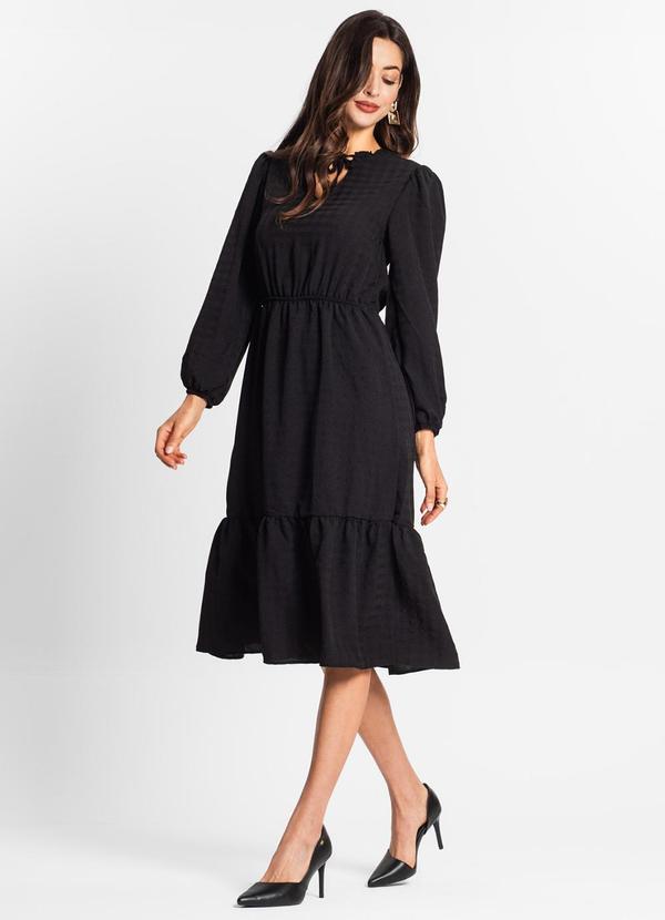 Vestido Midi Feminino Manga Longa Preto