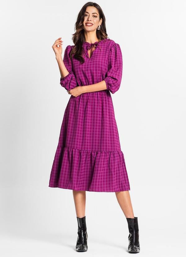 Vestido Midi Feminino Manga Longa Roxo
