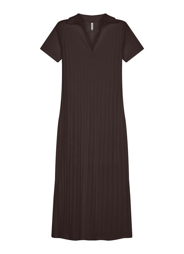 Vestido Midi Feminino Polo Decote V Marrom