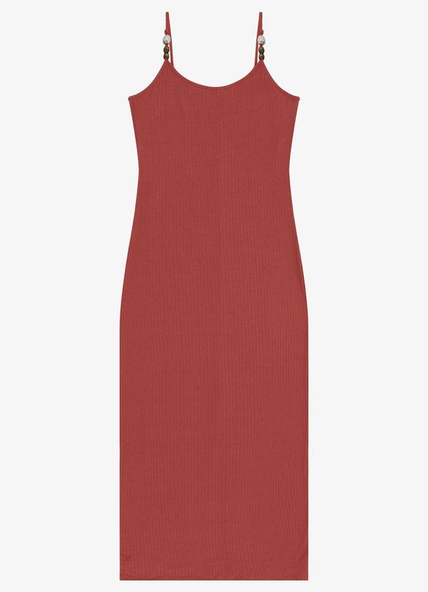 Vestido Midi Feminino Ribana de Viscose Marrom