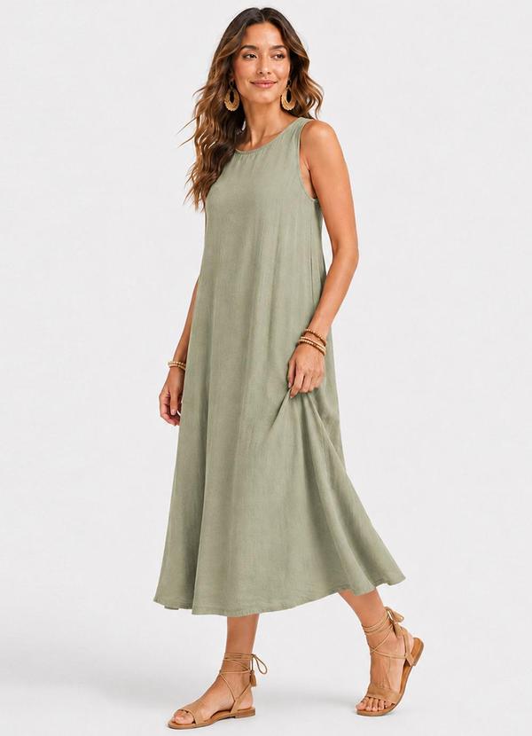 Vestido Midi Feminino Viscose com Bolsos Verde