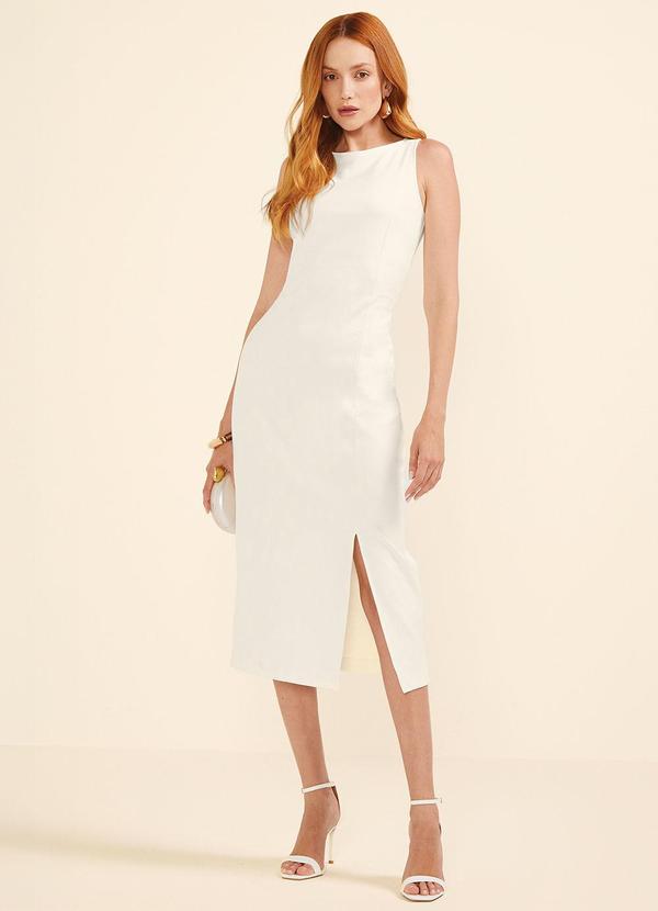 Vestido Midi Fenda Feminino Bege