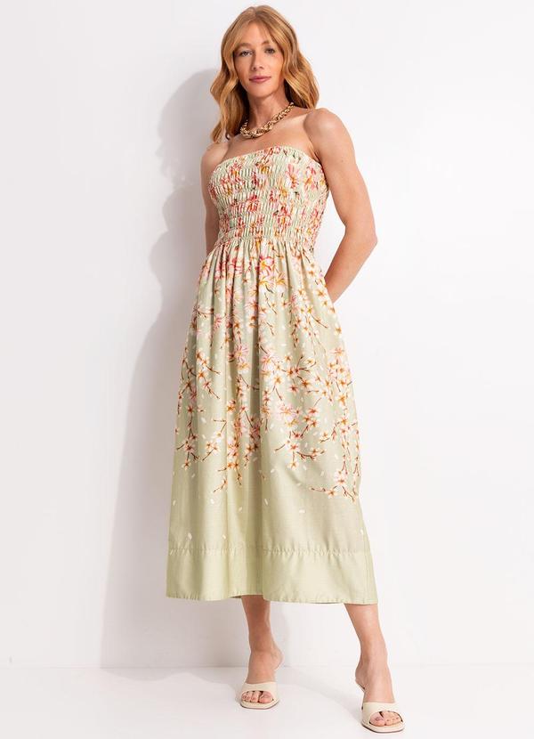 Vestido Midi Flor de Cerejeira Verde