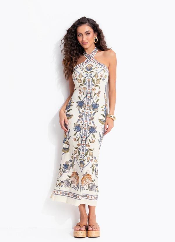 Vestido Midi Flor do Deserto Bege