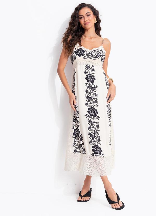 Vestido Midi Floral Delicado Off White