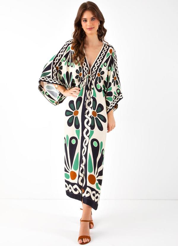 Vestido Midi Florejo Lenço Bege