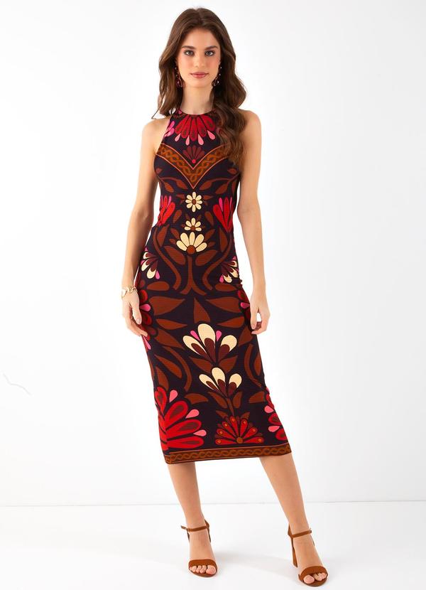 Vestido Midi Florejo Marrom
