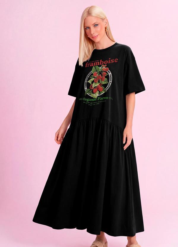 Vestido Midi Framboise em Piquet Preto