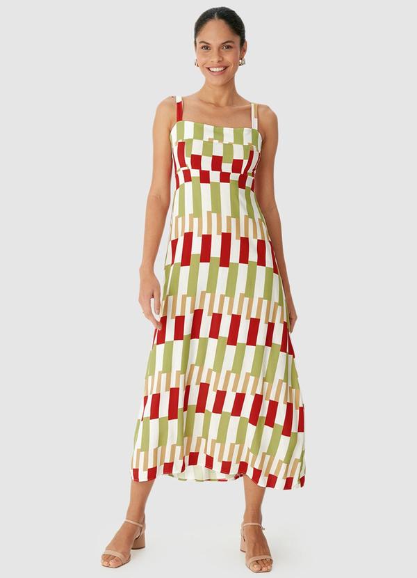 Vestido Mídi Geométrico em Viscose Vermelho