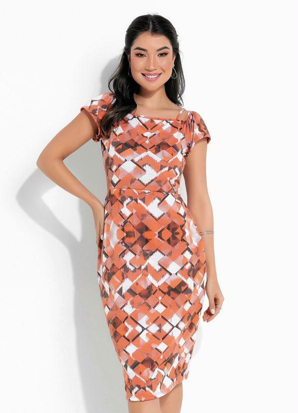 Vista 2 Vestido Midi Geométrico Laranja Rosalie Rosalie