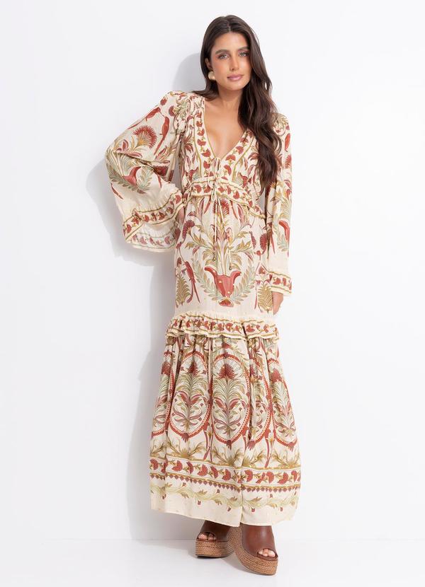 Vestido Midi Jardim Louise Bege