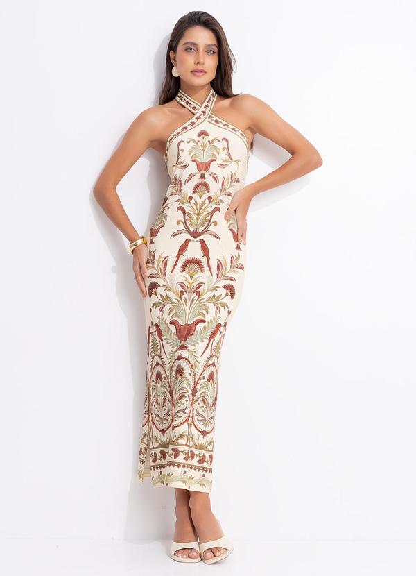 Vestido Midi Jardim Louise Bege