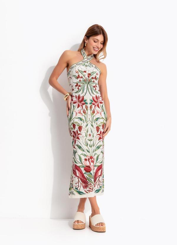 Vestido Midi Jardim Vitral Bege