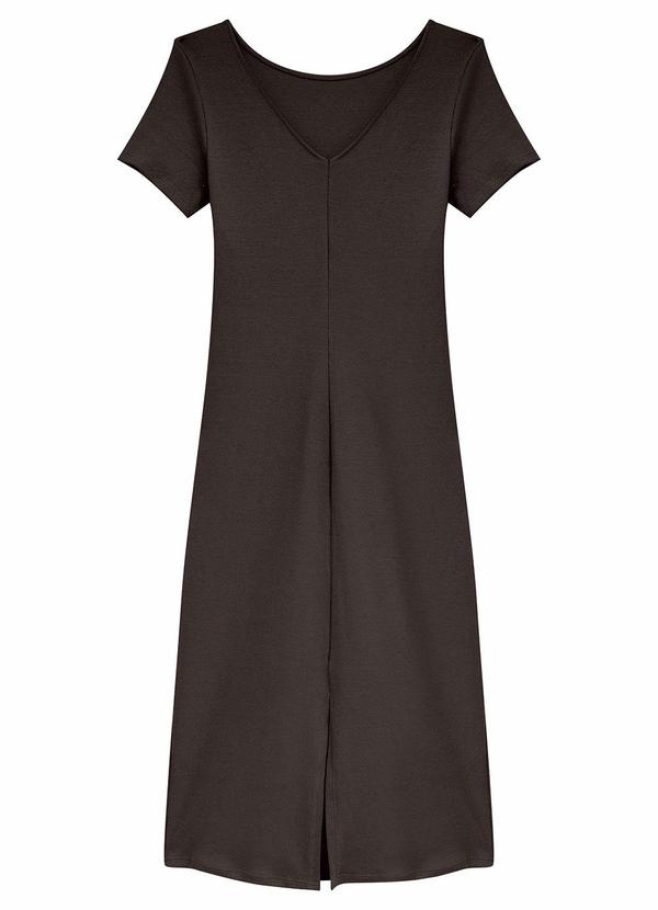 Vestido Mídi Justo Acinturado Canelado Marrom