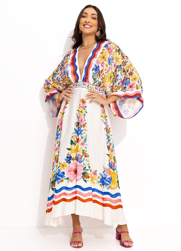 Vista 2 Vestido Midi Lenço Floraline Off White FARM FARM