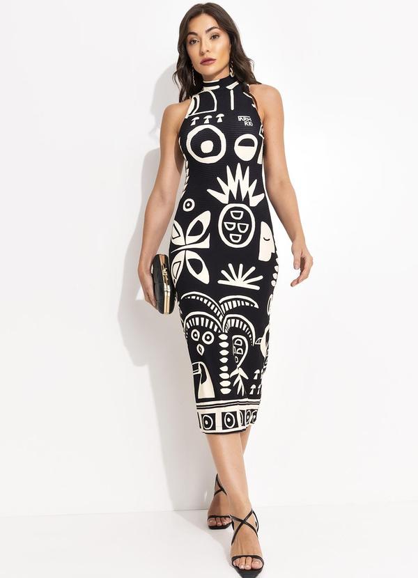 Vestido Midi Lenço Tropicano Preto
