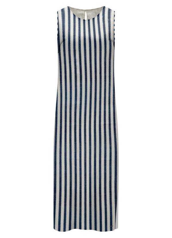 Vista 2 Vestido Midi Listrado com Fenda Lateral Azul Lunender Lunender