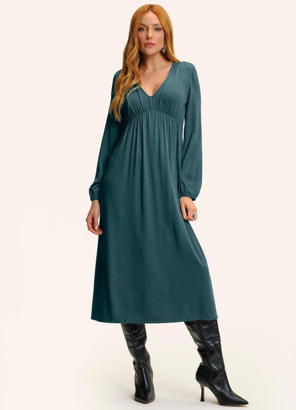 Vestido Midi Manga Bufante Verde