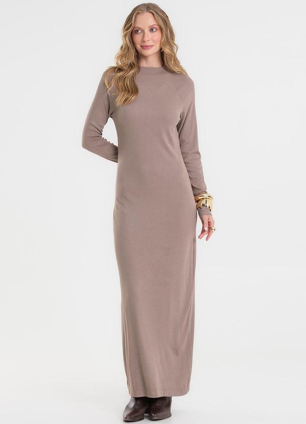 Vestido Midi Manga Longa Ribana Marrom