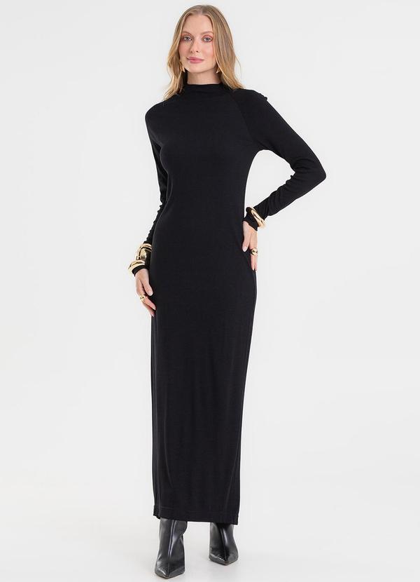 Vestido Midi Manga Longa Ribana Preto