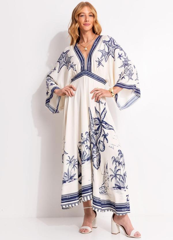 Vista 2 Vestido Midi Mar de Ondas Bege FARM FARM