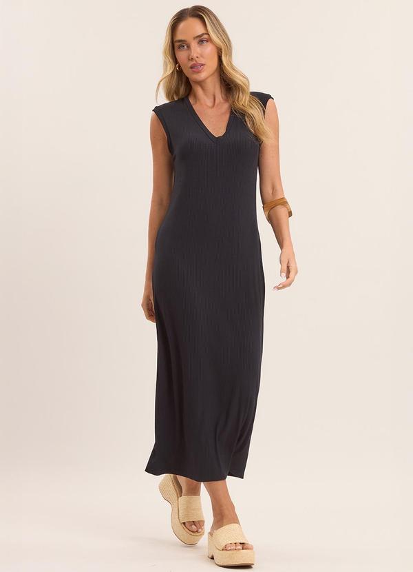 Vista 2 Vestido Midi Oliva Canelado Preto Doce Trama Doce Trama