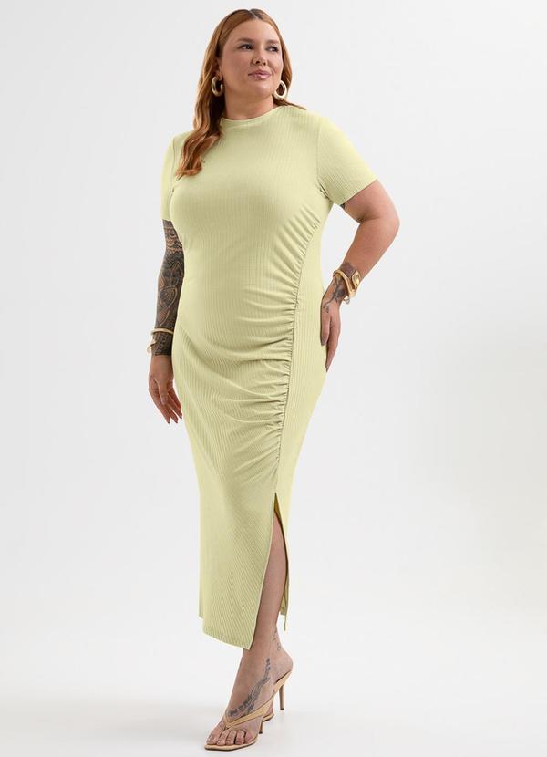 Vestido Midi Plus Size em Canelado Verde