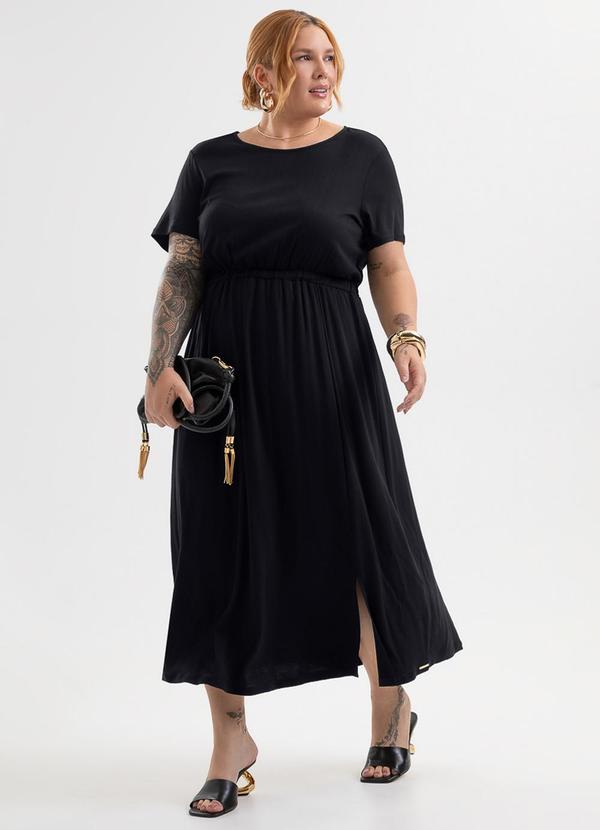 Vestido Midi Plus Size em Viscose Preto