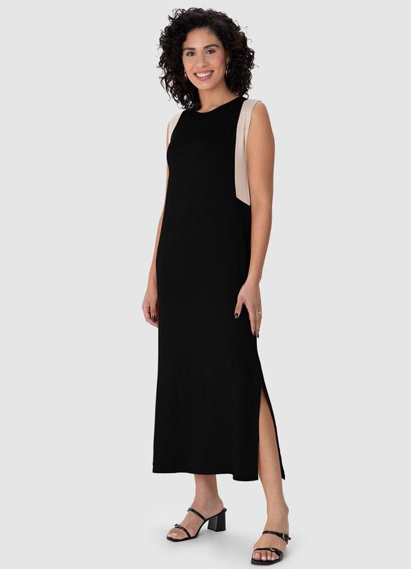 Vestido Mídi Reto em Moletinho Preto