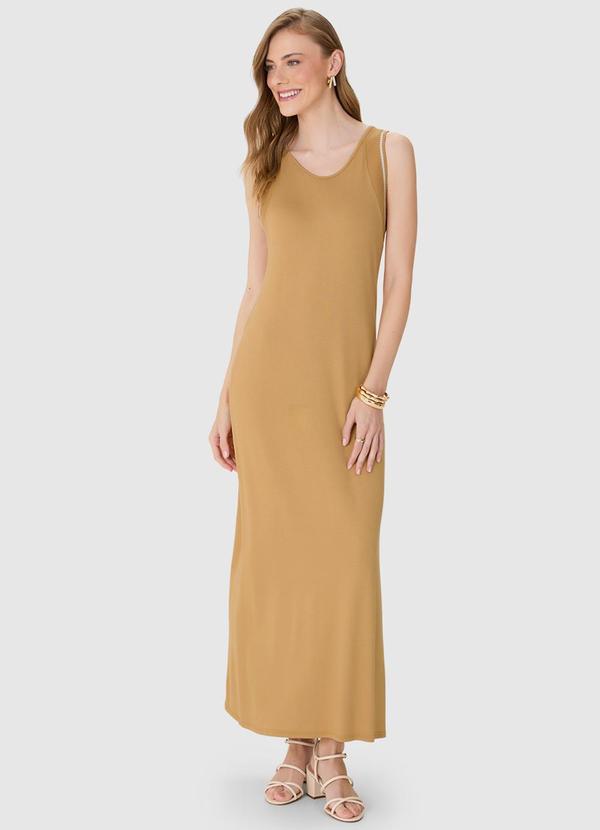Vestido Mídi Reto em Viscose Amarelo Mostarda
