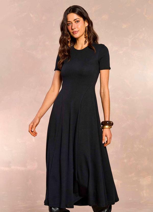 Vestido Midi Retô Glam em Suedine Preto