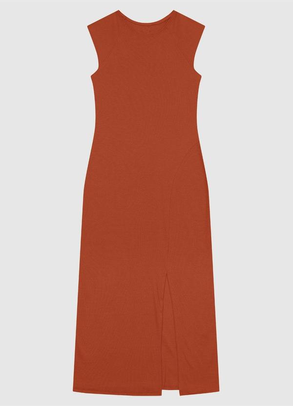 Vestido Mídi Reto Ribana Canelada Laranja