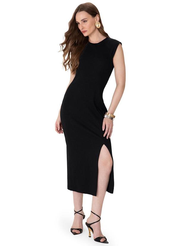 Vestido Mídi Reto Ribana Canelada Preto