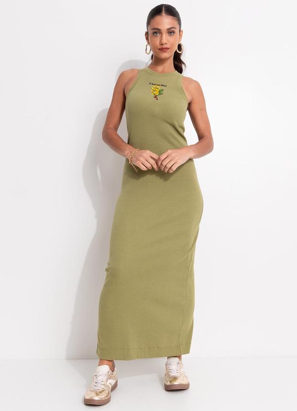 Vista 2 Vestido Midi Rib Cacho de Banana Verde FARM FARM