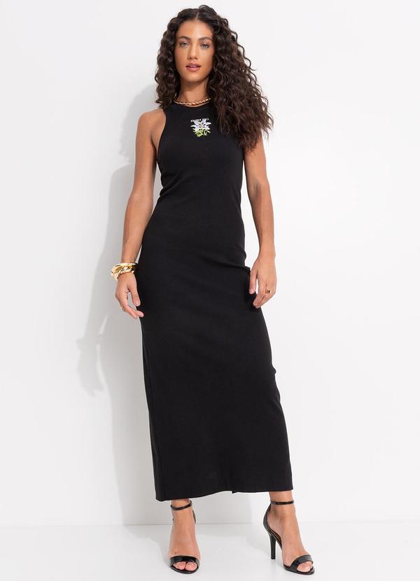 Vista 2 Vestido Midi Rib Maxi Flor Preto FARM FARM