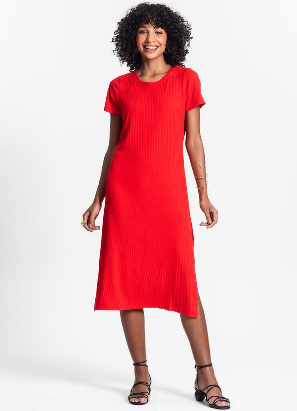 Vestido Midi Ribana Canelada Básico Laranja