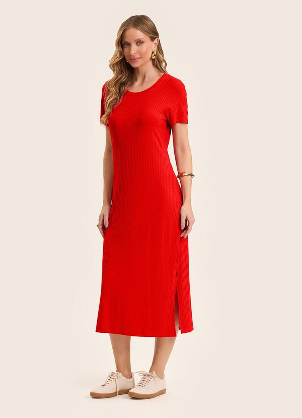 Vestido Midi Ribana Canelada Básico Laranja