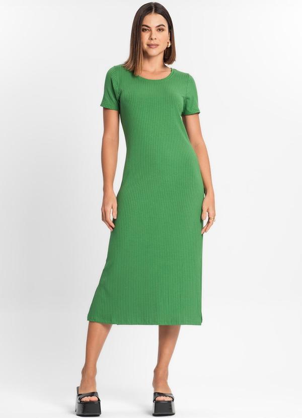 Vestido Midi Ribana Canelada Básico Verde
