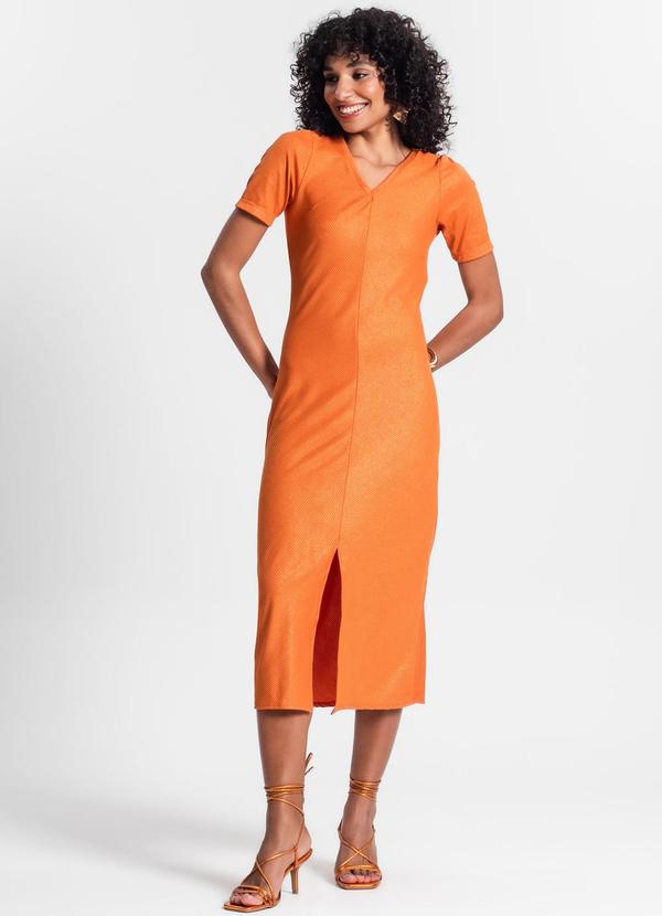 Vista 2 Vestido Midi Ribana Canelada Laranja Rovitex Rovitex